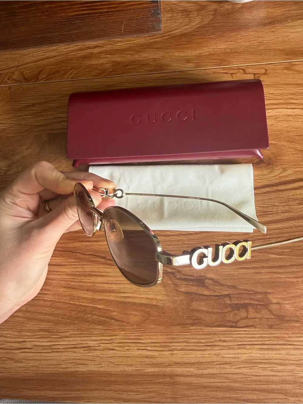 Gucci Block 55MM Logo Oval Women's Sunglasses in Gold Green